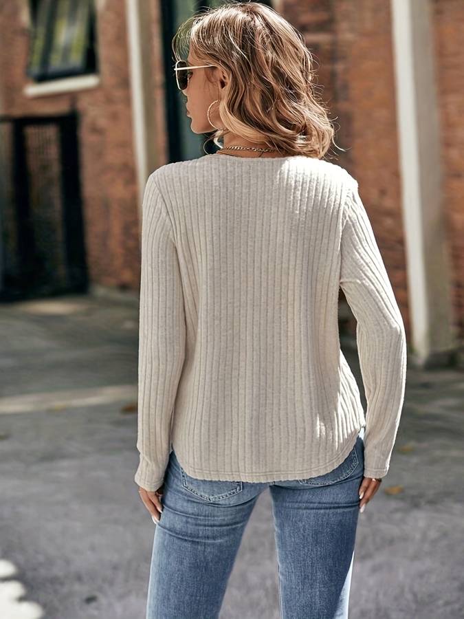 Beige sweater met structuur en ronde hals voor dames