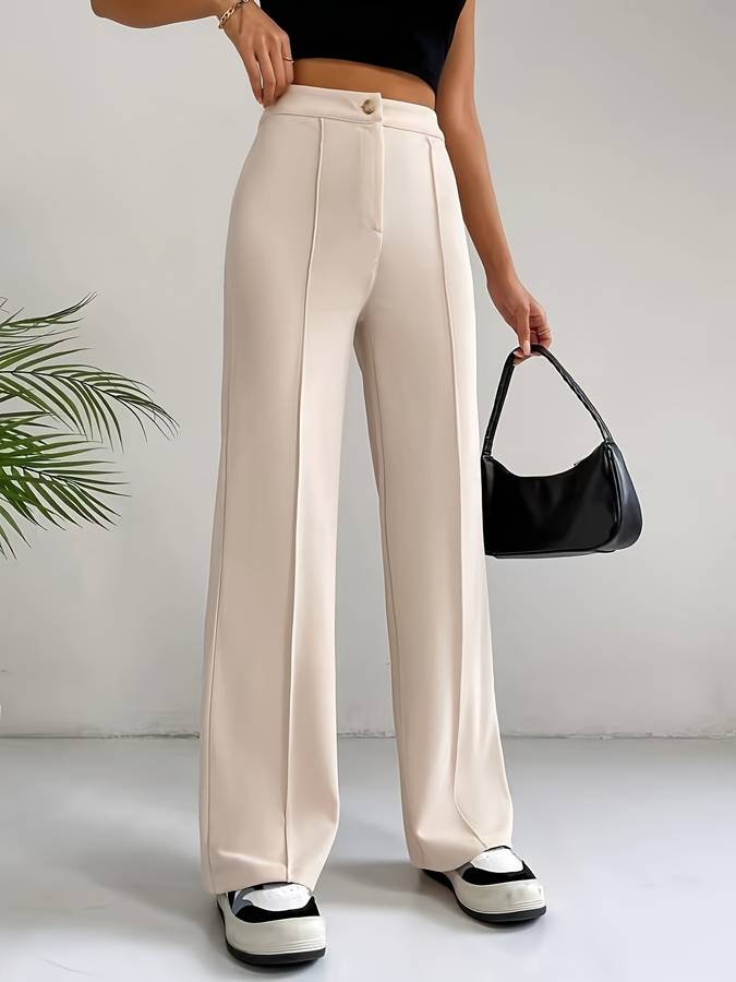 Beige pantalon met hoge taille en wijde pijpen