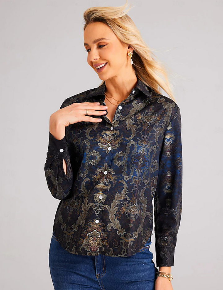 Stijlvolle donkerblauwe Herfst Blouse met Lange Mouwen voor Vrouwen