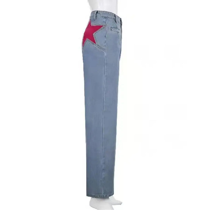 Blauw Stijlvolle jeans met ster patchwork accent voor dames