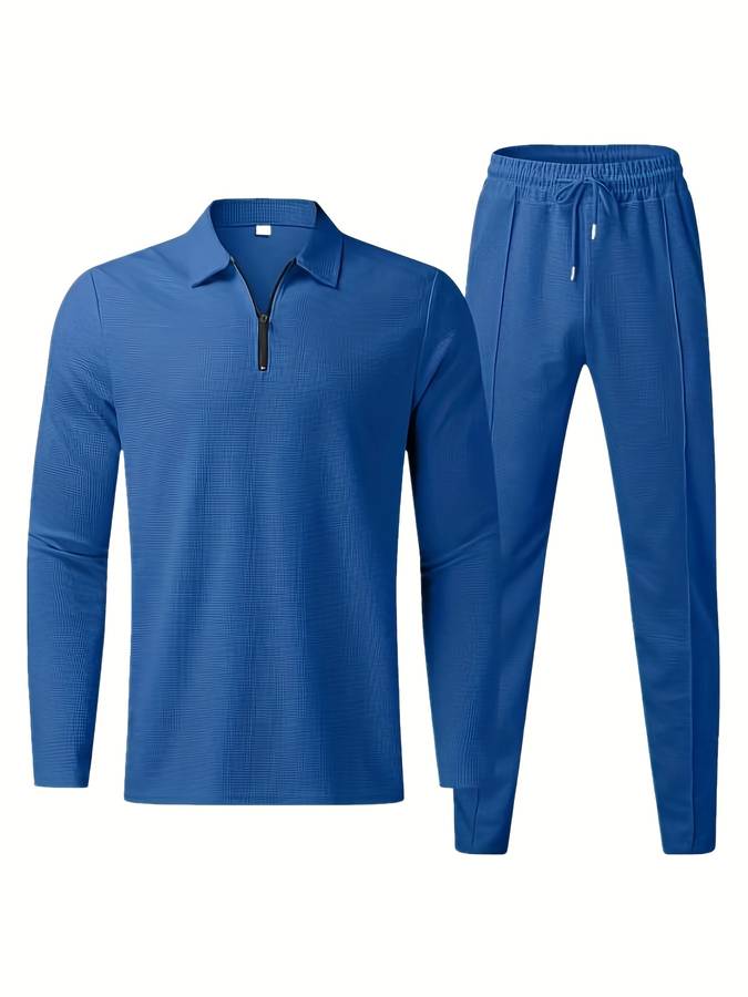 Comfortabele blauwe tweedelige set voor mannen